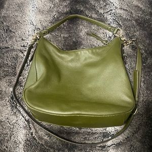 Kate Spade Olive Green Leather Handbag with Detachable Shoulder Strap